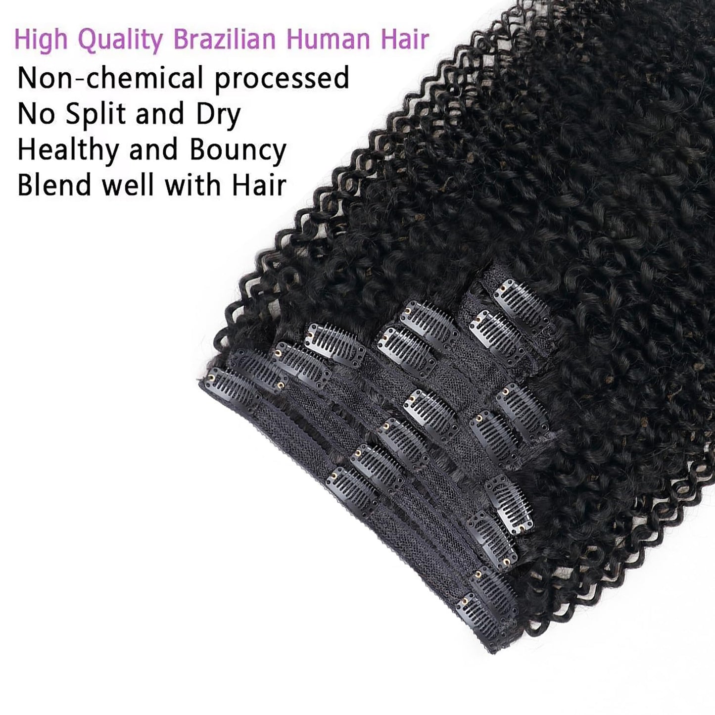 Set of 7 Clip-in Hair Extensions - Deep Wave Black
