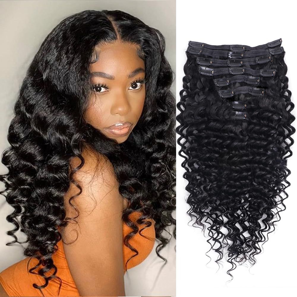Set of 7 Clip-in Hair Extensions - Deep Wave Black