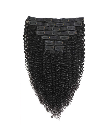 Set of 7 Clip-in Hair Extensions - Kinky Curly Black