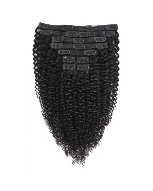Set of 7 Clip-in Hair Extensions - Kinky Curly Black