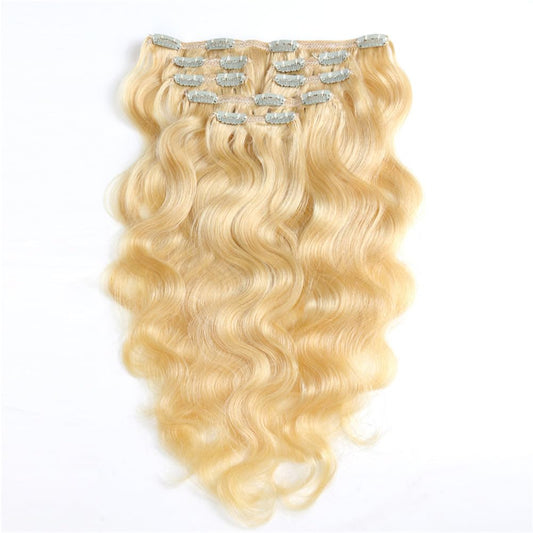 Set of 7 Clip-in Hair Extensions - Body Wave 613 Blonde