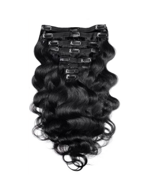 Set of 7 Clip-in Hair Extensions - Body Wave Black