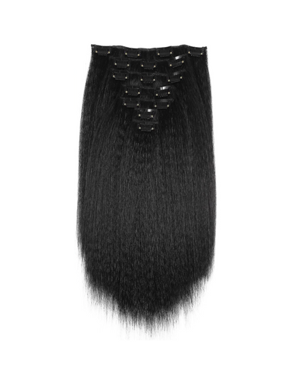 Set of 7 Clip-in Hair Extensions - Kinky Straight/Yaki Black