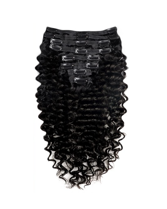 Set of 7 Clip-in Hair Extensions - Deep Wave Black