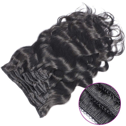 Set of 7 Clip-in Hair Extensions - Body Wave Black