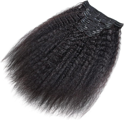 Set of 7 Clip-in Hair Extensions - Kinky Straight/Yaki Black