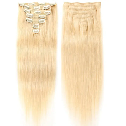 Set of 7 Clip-in Hair Extensions - Straight 613 Blonde