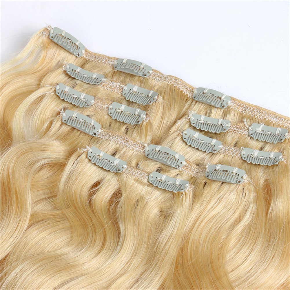 Set of 7 Clip-in Hair Extensions - Body Wave 613 Blonde