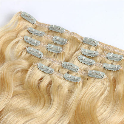 Set of 7 Clip-in Hair Extensions - Body Wave 613 Blonde