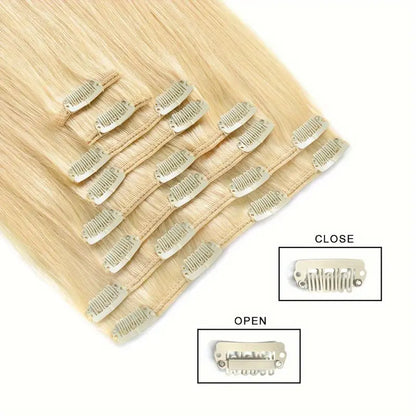 Set of 7 Clip-in Hair Extensions - Straight 613 Blonde