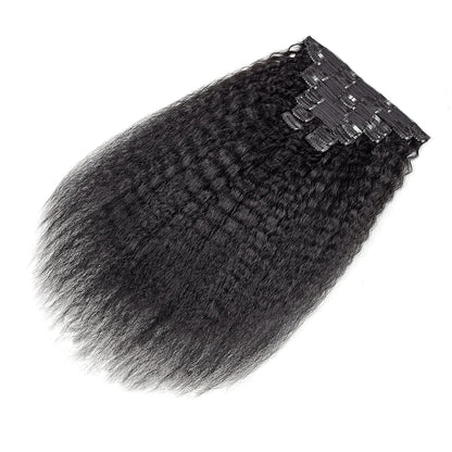 Set of 7 Clip-in Hair Extensions - Kinky Straight/Yaki Black