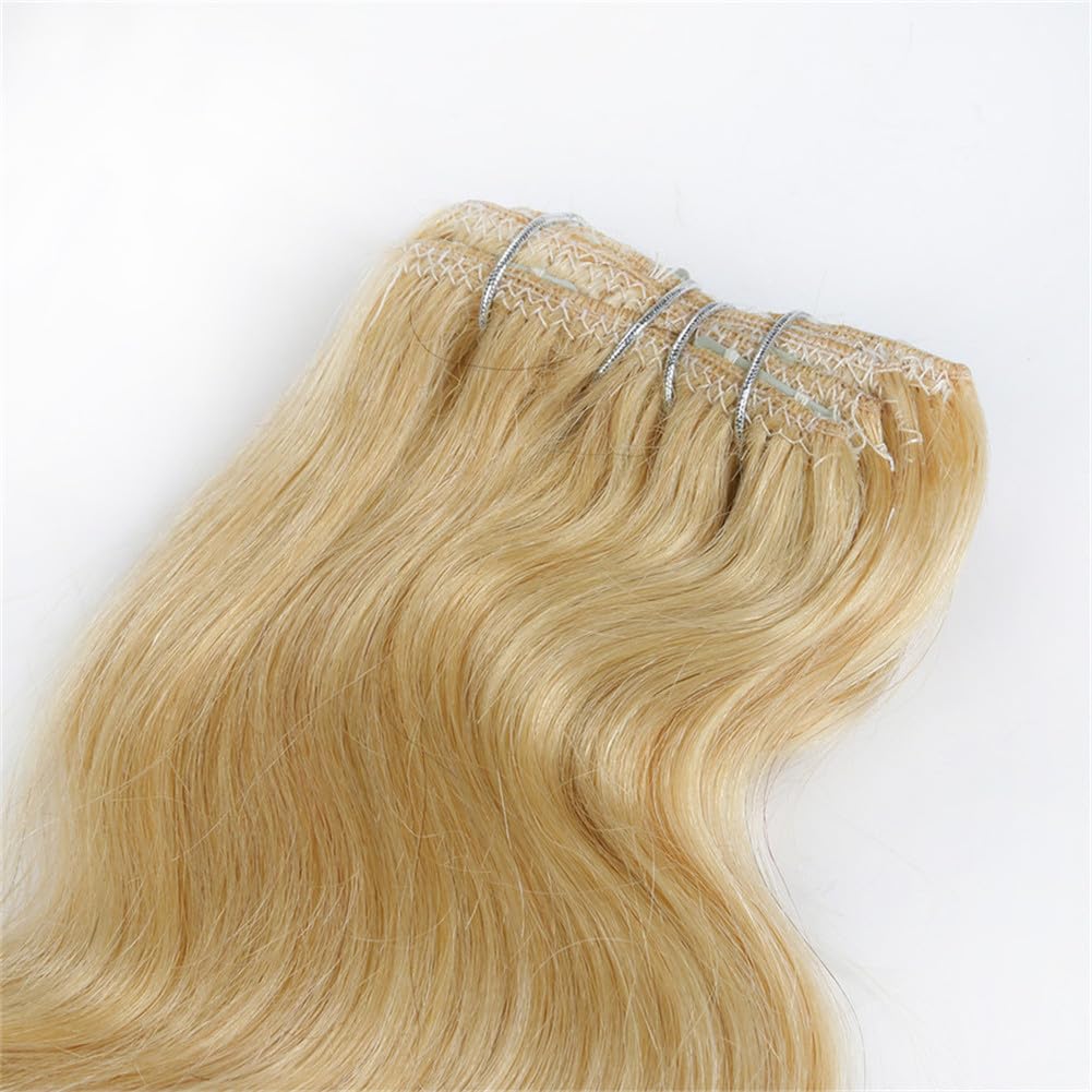 Set of 7 Clip-in Hair Extensions - Body Wave 613 Blonde