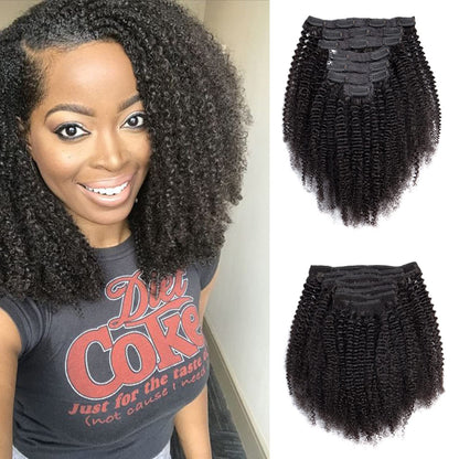 Set of 7 Clip-in Hair Extensions - Kinky Curly Black