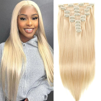Set of 7 Clip-in Hair Extensions - Straight 613 Blonde