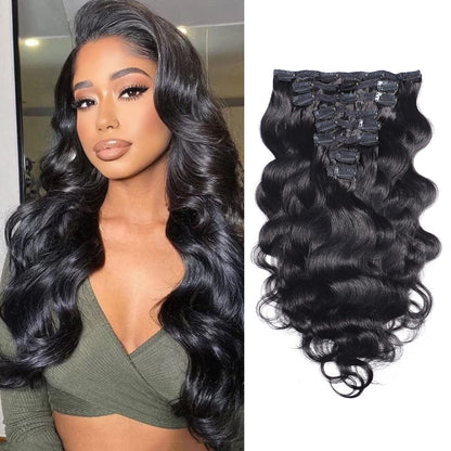 Set of 7 Clip-in Hair Extensions - Body Wave Black