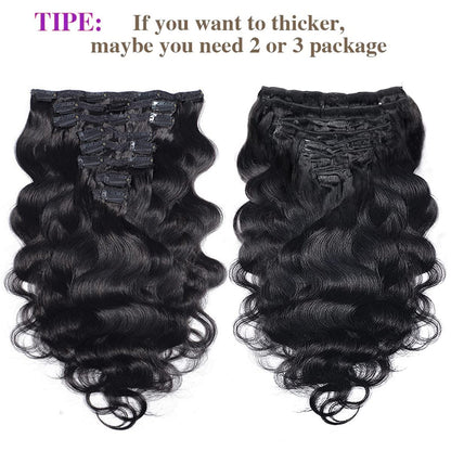 Set of 7 Clip-in Hair Extensions - Body Wave Black