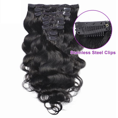Set of 7 Clip-in Hair Extensions - Body Wave Black