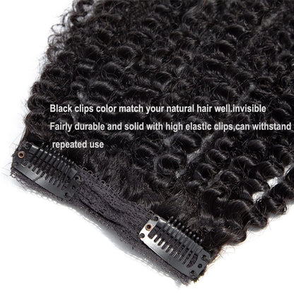 Set of 7 Clip-in Hair Extensions - Kinky Curly Black