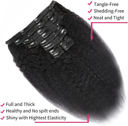 Set of 7 Clip-in Hair Extensions - Kinky Straight/Yaki Black