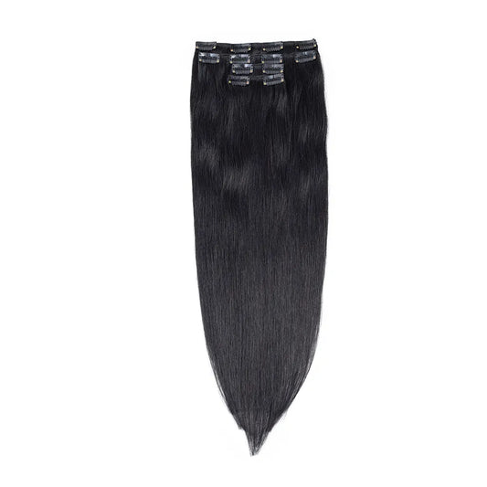Set of 7 Clip-in Hair Extensions - Straight Black