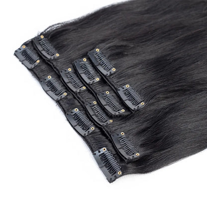 Set of 7 Clip-in Hair Extensions - Straight Black