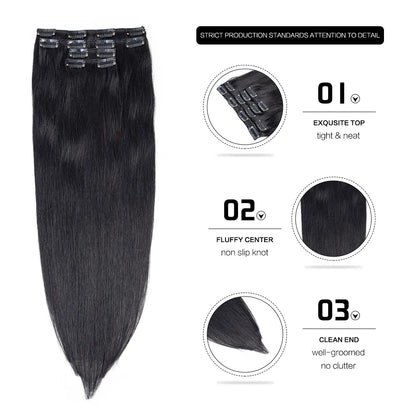 Set of 7 Clip-in Hair Extensions - Straight Black